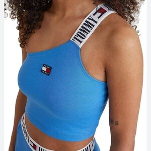 Tommy Hilfiger Logo Tape One Shoulder Tank Top in Blue